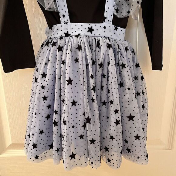 Pippa & Julie Blue Flocked Black Stars Mesh Jumper Dress 2-Pc Girls Size 4 NWT - Picture 4 of 12